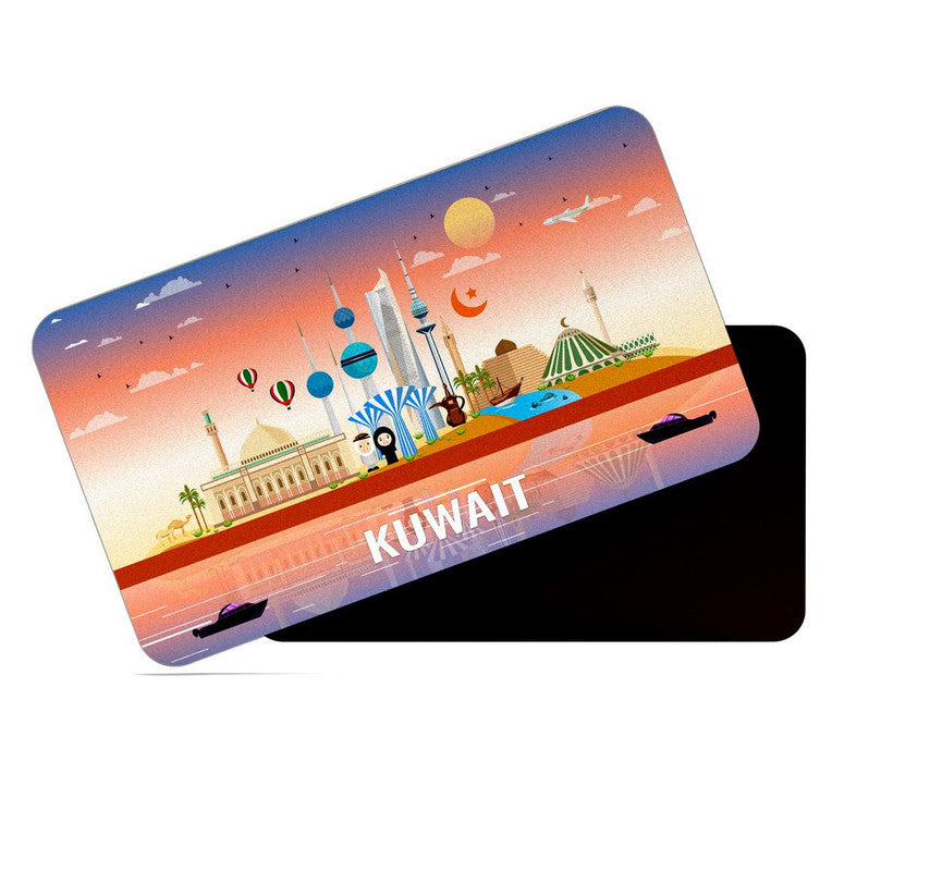 dhcrafts Rectangular Rubber Fridge Magnet / Magnetic Card Multicolor Kuwait Design Pack of 1 (8.6cm x 5.4cm)